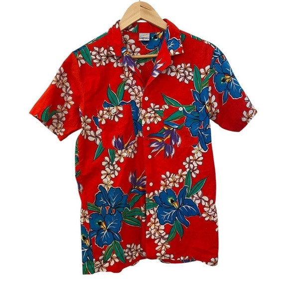 SunForce Mens Vintage 1980s Hawaiian Shirt Size Medium Slim Fit Red Button Down - Picture 4 of 8
